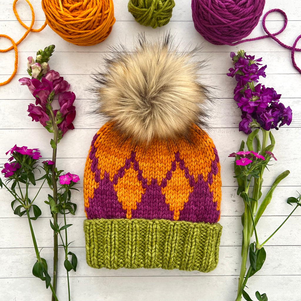 Jewel beanie pattern by lizzy knits with malabrigo chunky yarn from three birds yarn studio