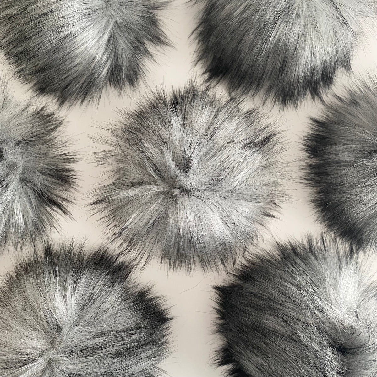Wolf Faux Fur Fabric by the Yard or Meter White and Black Pompom