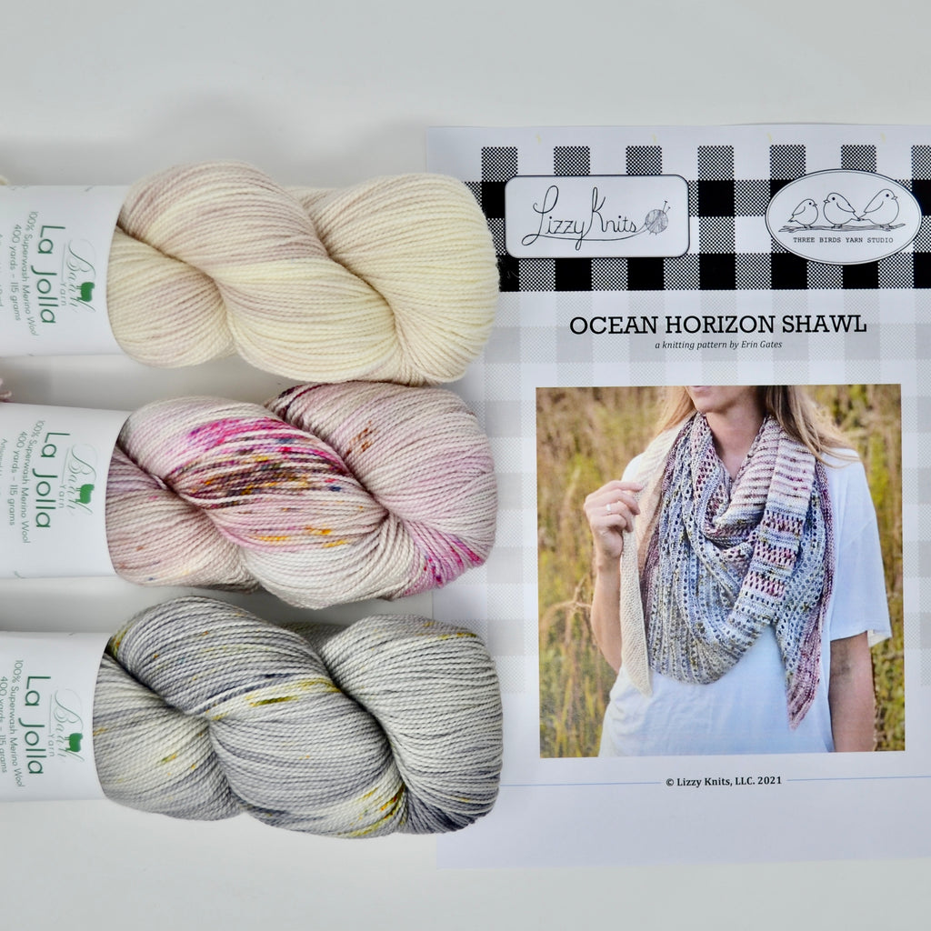 Ocean Horizon Shawl knitting kit Baah yarn la jolla free lizzy knits pattern