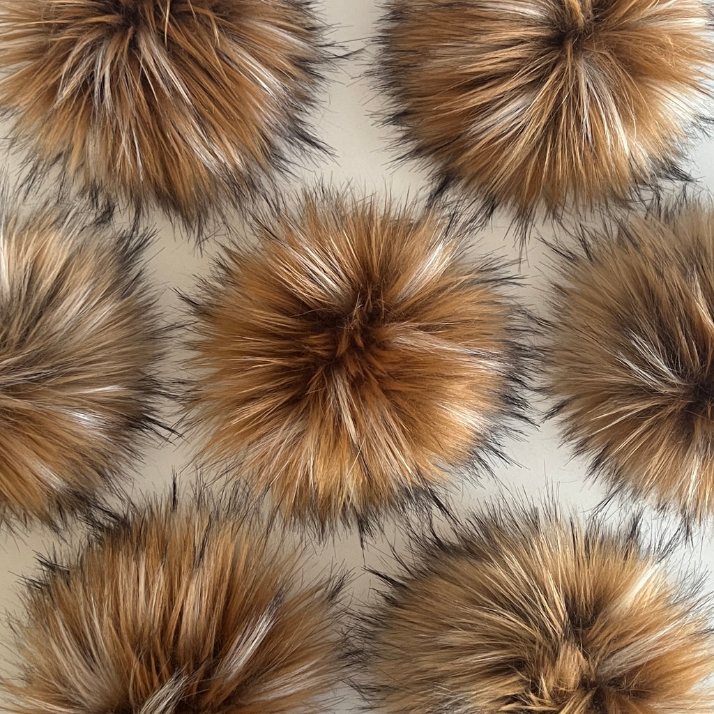 fawn faux fur pom pom for knit hats three birds yarn studio