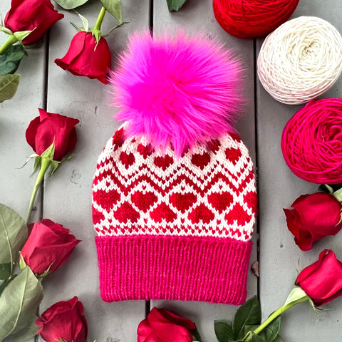 New Custom Designed Red Raspberry Slouchy Knit Pom Beanie with Embroidered Rose Raspberry Beanie - Etsy main image 3